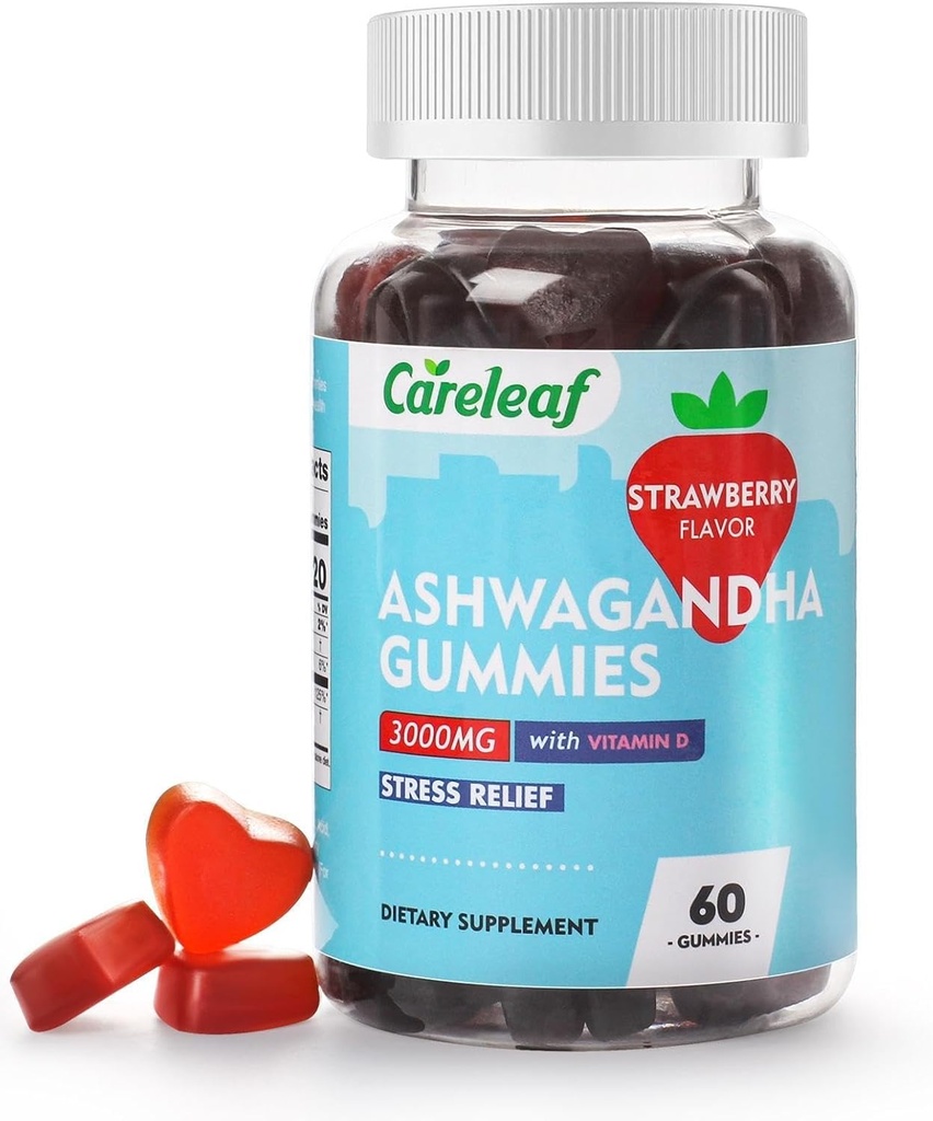 Vegen Ashwagandha Gummys-3000mg 高发性 Ashwagandha 根提取与维生素 D2 | 草莓 Flavor | 60 Cts/bottle