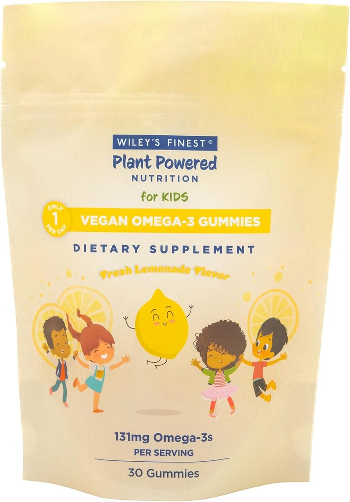 威利最精美的孩子 Vegan Omega-3 Gummys - 天然糖 - 蔬菜 DHA,ALA & SDA - Gluten Free - Lemon Flavor, 30 Gummys