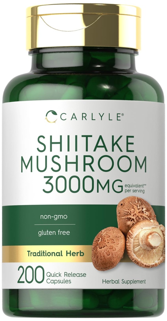 Carlyle Shiitake 蘑菇提取器 → 3000mg → 200 Capsules → Non-GMO, Gluten Free