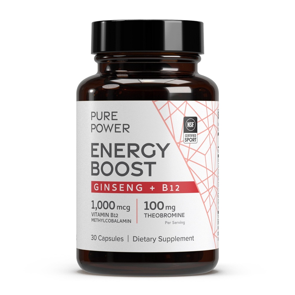 Mercola Pure Power Energy Boost博士,30名服务员(30名Capsules),Ginseng + B12,饮食补充,Boost 物理和精神能源,非GMO
