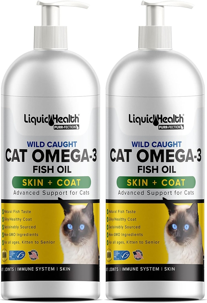 液态健康宠物 野生捕食Omega 3 鱼油换猫 - 液态Omega 3 配有EPA+DPA+DHA的猫类补充剂 - 减少痒痒,支持联合,豁免,大脑,心脏健康 - 美国制造(2包)