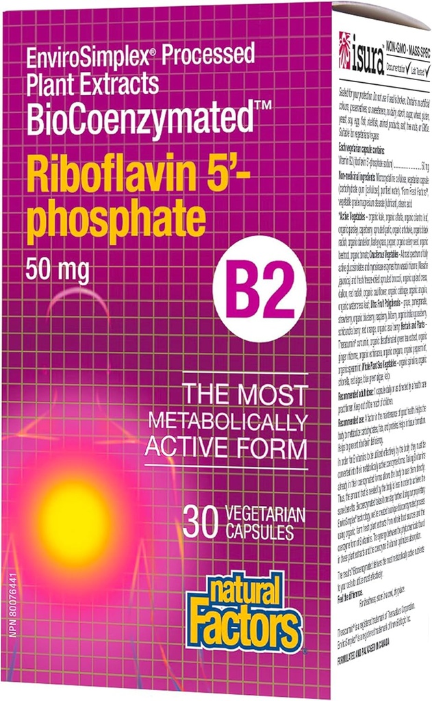 Riboflavin5'-Phosphate 50mg 自然因素 30 Veg Caps
