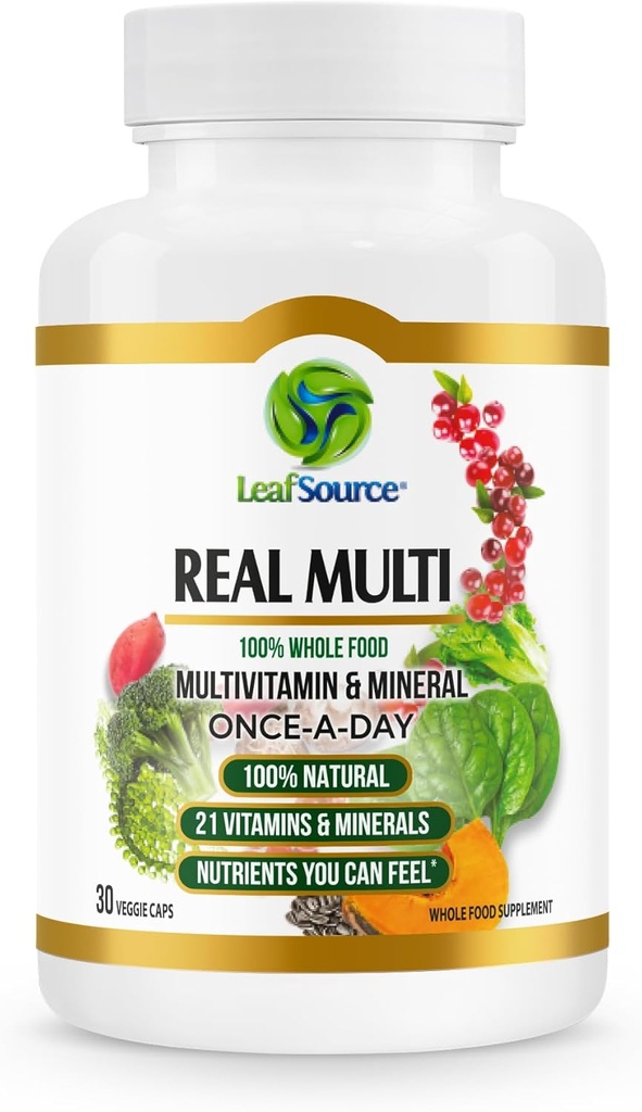 LEAFSURCE 真正的多种、多种维生素全食品补充剂 -- -- 21种维生素和用真实食品制成的矿物。