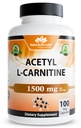 NaturalLife Labs Acetyl L-Carnitine (ALCAR) 1500 mg / service – 100 capsules – 非GMO, Gluten-Free, Vegan