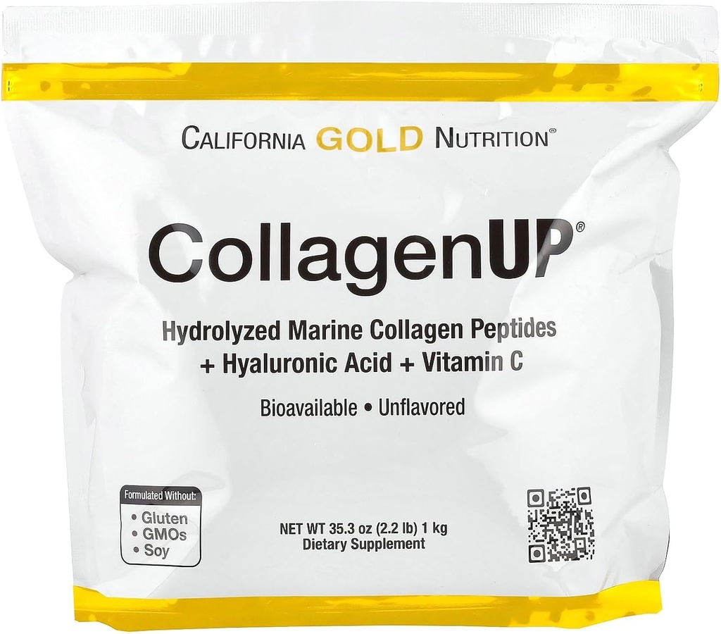 加利福尼亚金营养CollagenUP®,含Hyaluronic酸和维生素C的水解海洋Collagen Peptides,未味,2.2磅(1公斤)