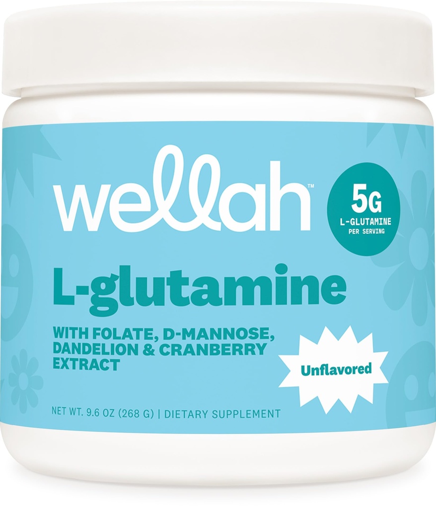 Wellah L-Glutamine Powder Unflavored (50 services) - 5g L-Glutamine Per service, Sweeted with Stevia (英语).