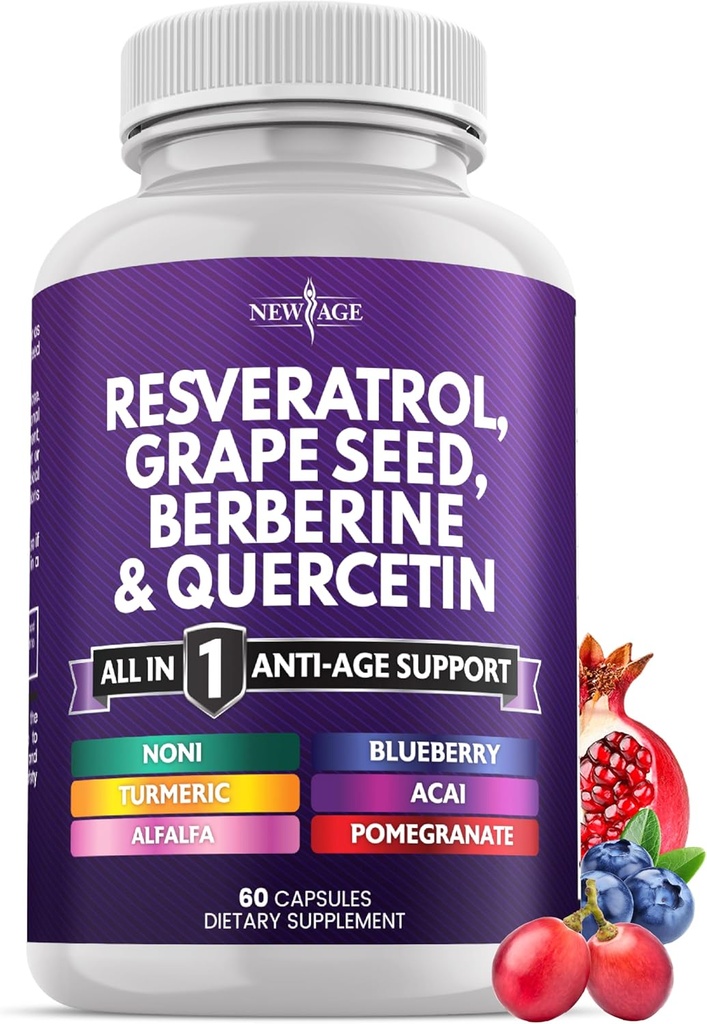 新AGE Resveratrol,柏柏林,葡萄种子提取,Quercetin - 双酚增生,N-Acetyl Cysteine,Acai提取-60 Capsules