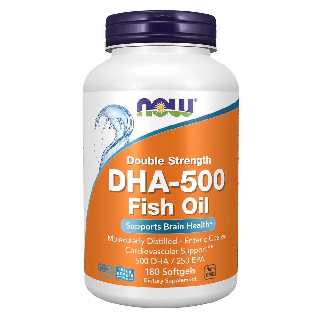 Now Foods Supplements, DHA-500 配有 250 EPA, 分子蒸馏, 支持大脑健康*, 180 Softgels