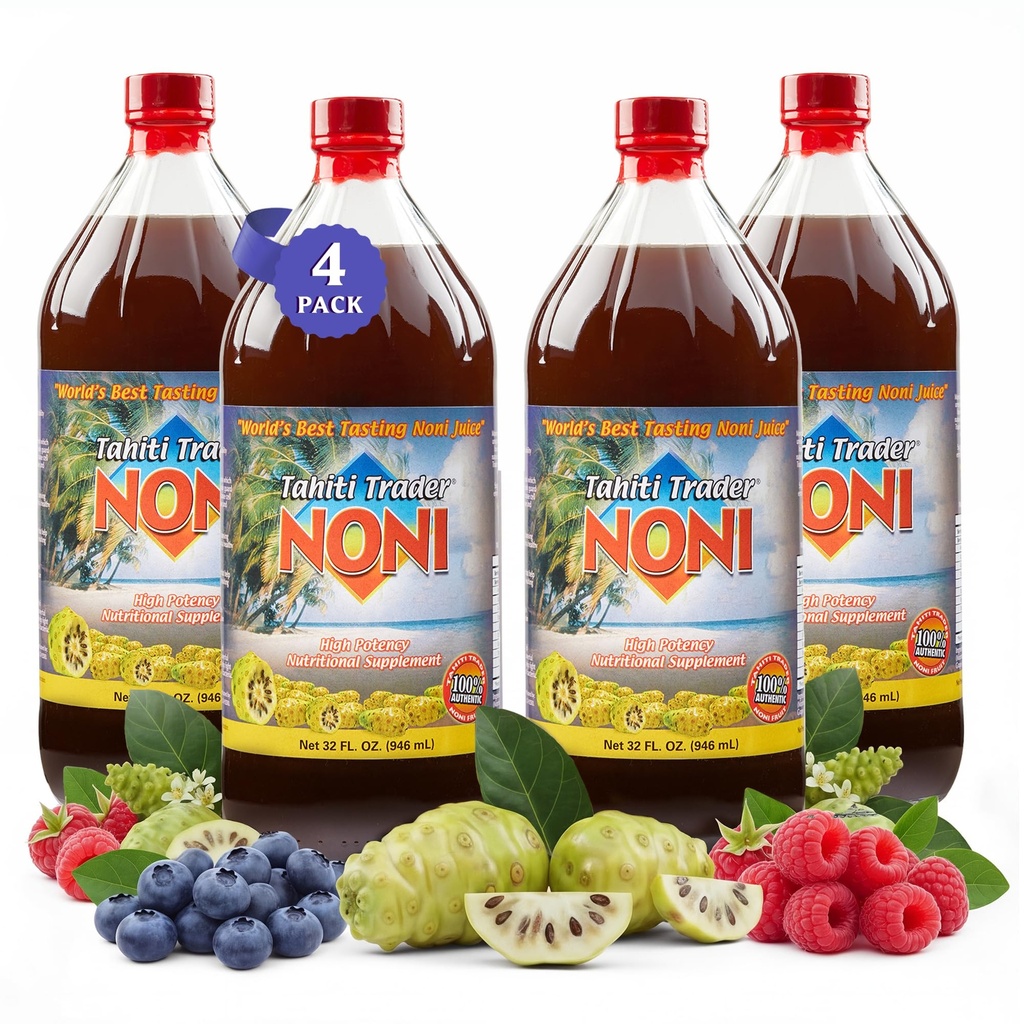 TAHITI TradingR(4-PK) 原高概率Noni Juice - 纯Noni 果汁配蓝莓和Raspberry - 有机抗氧化剂超食品 支持能源和身体健康 (32oz, 4 Pack)