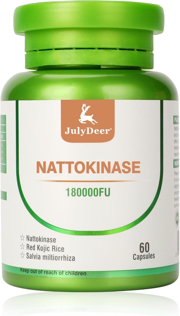 Nattokinase 补充 180,000FU 全瓶 60 Capsules, 6,000FU 2 Capsules 每日营养补充 系统酶 对心血管和循环支持友好