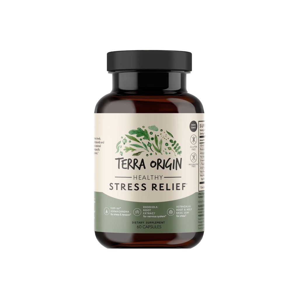 TERRA 原生健康应激素补充品 60 Capsules → KSM-66 有机Ashwagandha, L-Theanine, Rhodiola 提取, Astragalus Root 和 Holy Basil → 压力和摩德支持