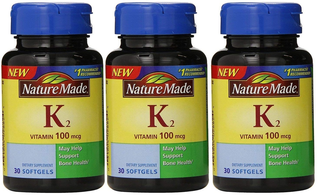 天然制维生素 K2 100 mcg 软胶 30 (3) (包装 May Vary)