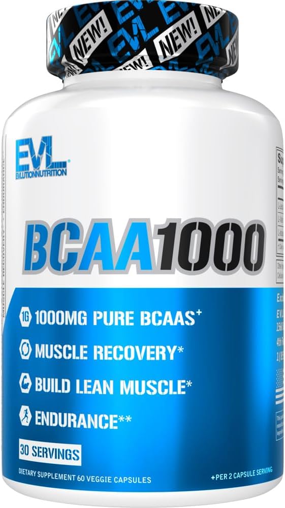 男子BCAAs氨基酸补充剂 - EVL 2:1:1 1 5g Capsules 用于工作后恢复和男子Lean Muscle 构建器 - BCAA1000 支链氨基酸营养补充剂 - 30种