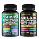 Shilajit and Sea Moss Combo - Sea Moss and Shilajit Bundle 配有 Ashwagandha, 黑种子, Turmeric, Bladderwrack, Burdock, 配有维生素和抗氧化剂的黑辣椒 - 120 Veggie Capsules