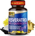 VEGATOT 10 in 1 High Resveratrol 与 Quercetin 健康老化 脑刺激联合支持(90 Counter (Pack of 1))