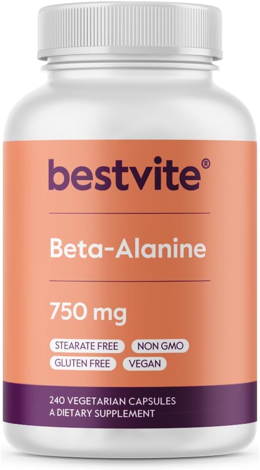 BESTVITE Beta Alanine 750mg(240个植物卡普尔) - 无 Stearates - Vegan - 非 GMO - Gluten Free