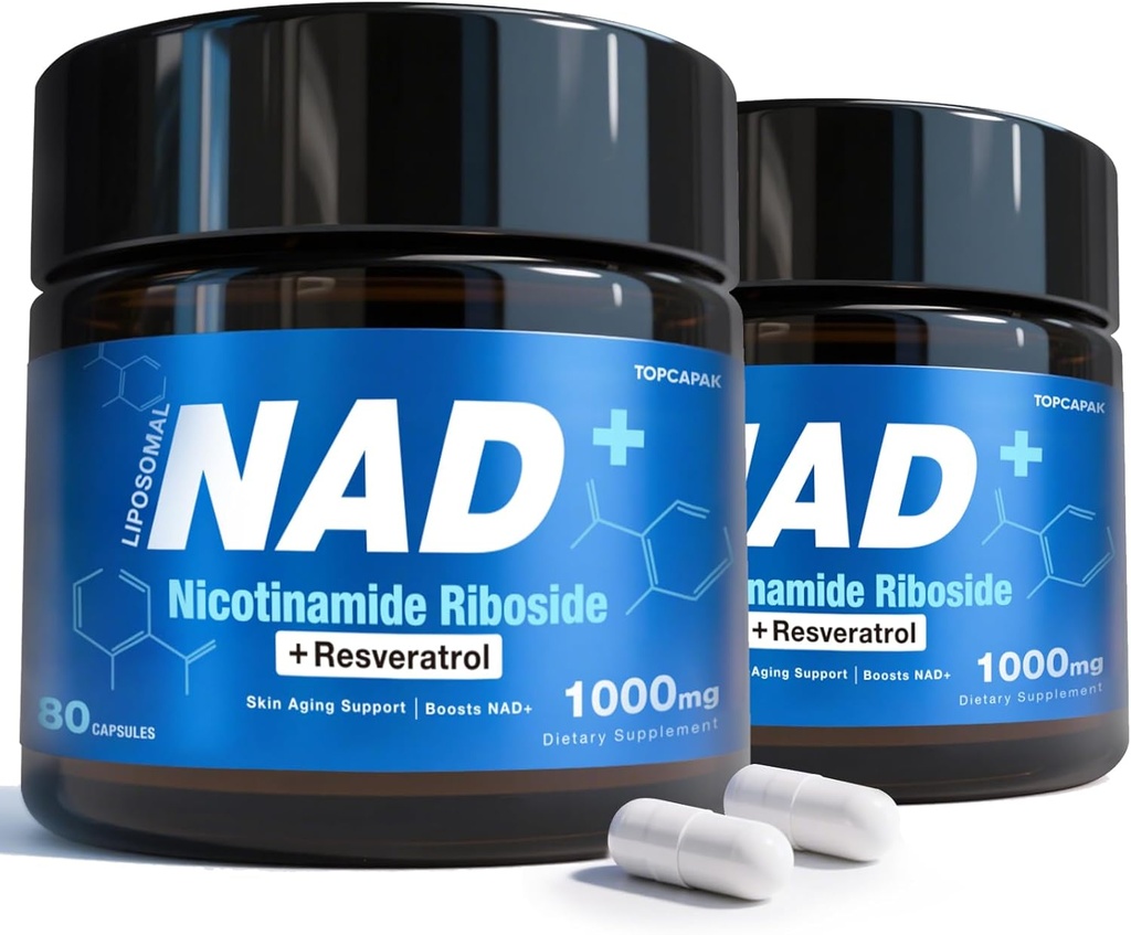 NAD 补编 - NAD Nicotinamide Riboside Resveratrol, Liposomal NAD+ 女性和男性补充1000毫克 -- -- 健康老龄化、脑和细胞能源、非GMO、无Gluten-free 160卡普尔