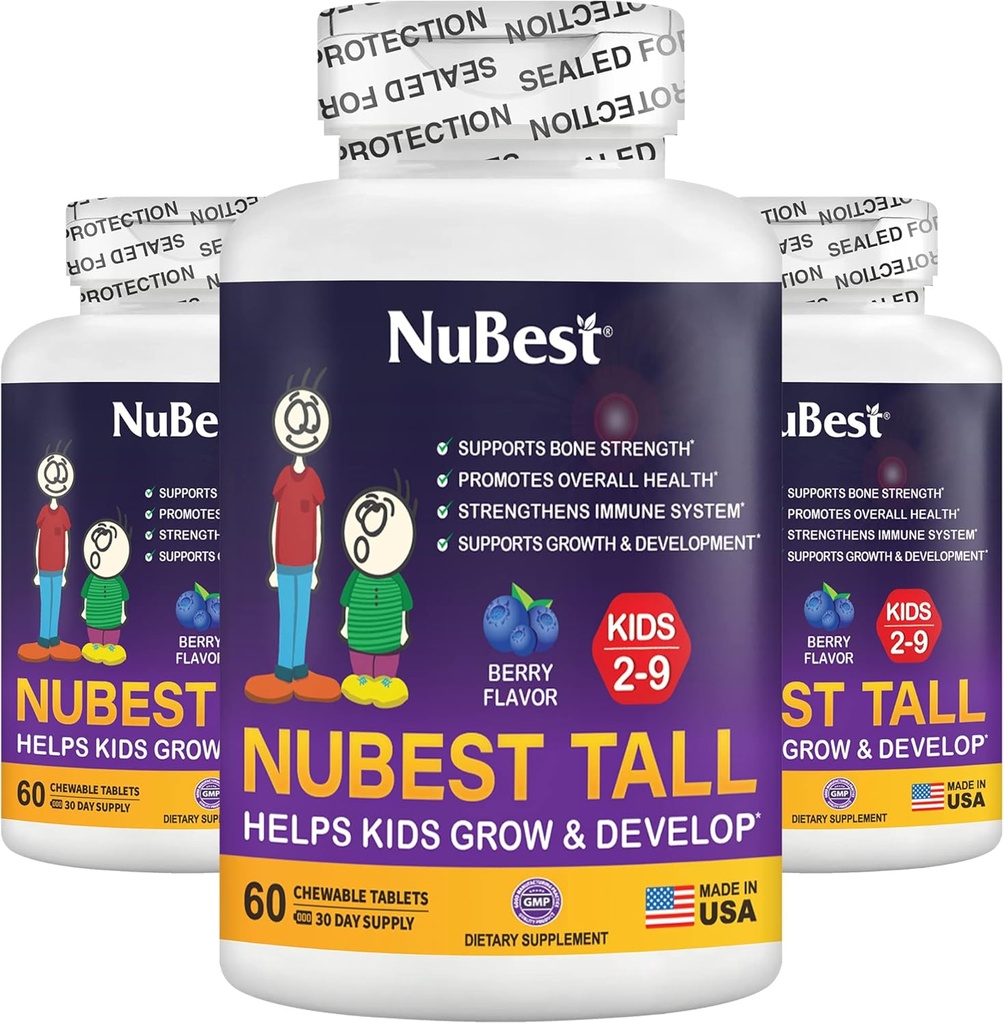 NBest Tall Kids - 年龄在2至9岁之间的多维塔明斯和矿物 - 骨力和豁免支持 - 帮助孩子,托德勒斯 - 健康 - 动物形状 - 180 美味莓片 - 3个月供应
