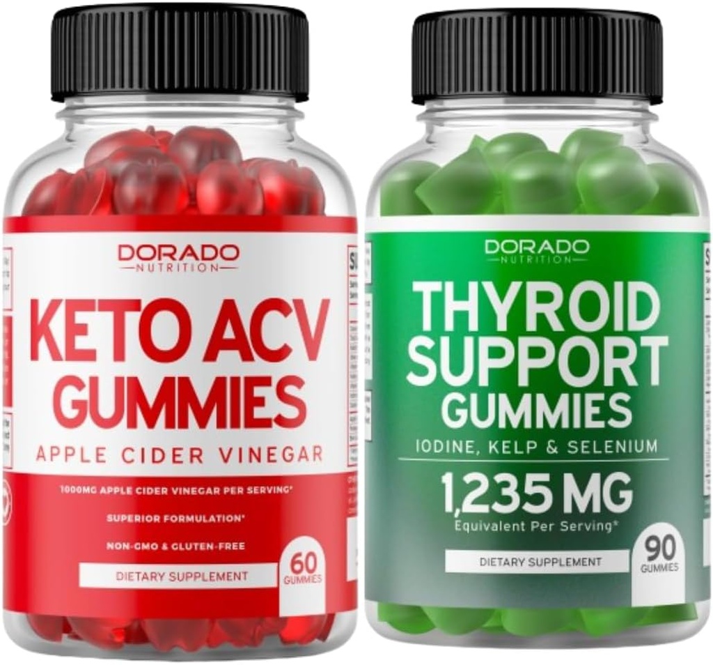 Keto ACV Gummys (60 Counter) 高级体重损失公式和甲状腺支持(90 Counter) 配有 Ashwaganda, Iodine, Bladderwrack, Kelp & Schisandra - Non-GMO, Vegan & Made 在美国的辅助模型