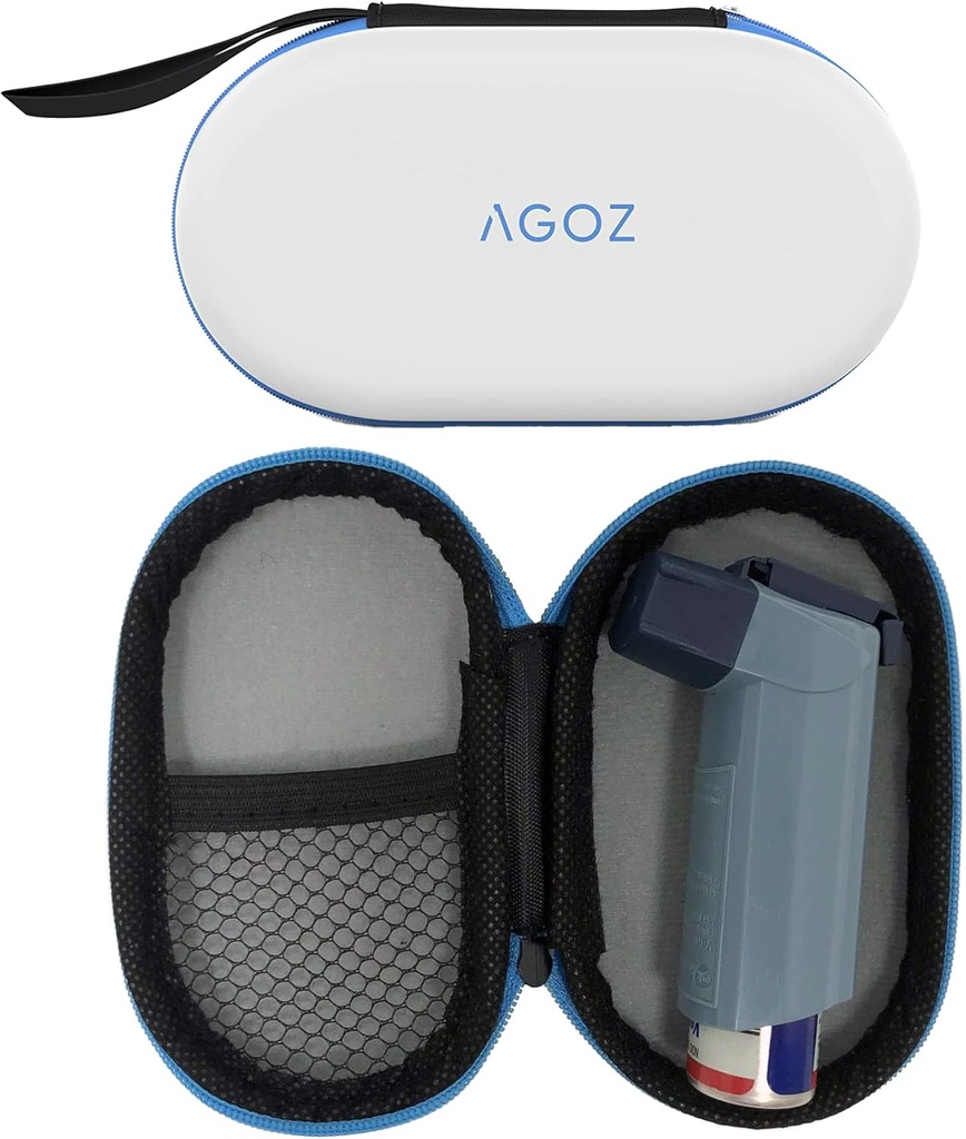 AGOZ Asthma Inhaler Medicine 儿童和成人旅行袋案 -- -- 保护性医疗袋包盖,Zipper关闭和腕带(白色)