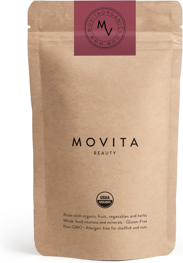 Movita Beauty – 推广健康发型,皮肤和钉子与生物素和乔琳 – 精品全食品,有机,维冈,无糖,非GMO – 30日供应(Eco-Friendly Pouch)
