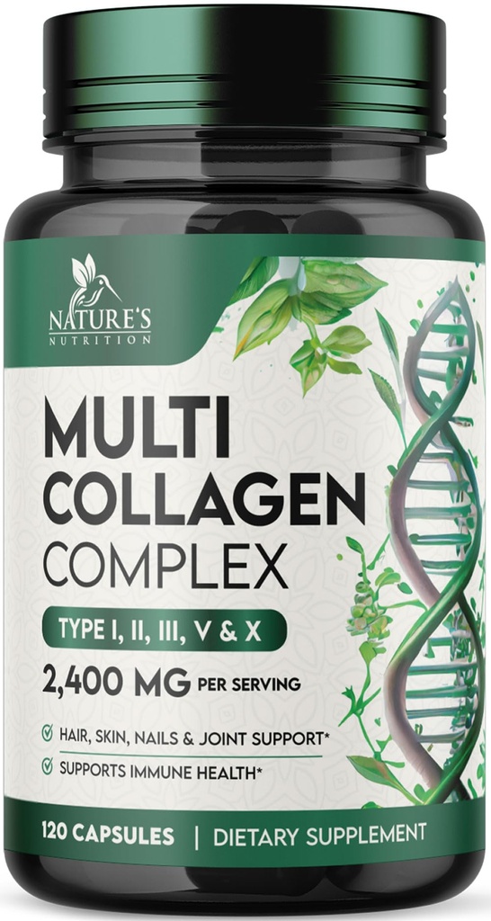 多烯烃补充剂 2400 mg - 水解剂类型 I, II, III, V & X 多烯烃综合剂 , Collagen Peptides 补充剂, 毛发, 皮肤, Nail, & 联合支持补充剂, 非 GMO - 120 Capsules