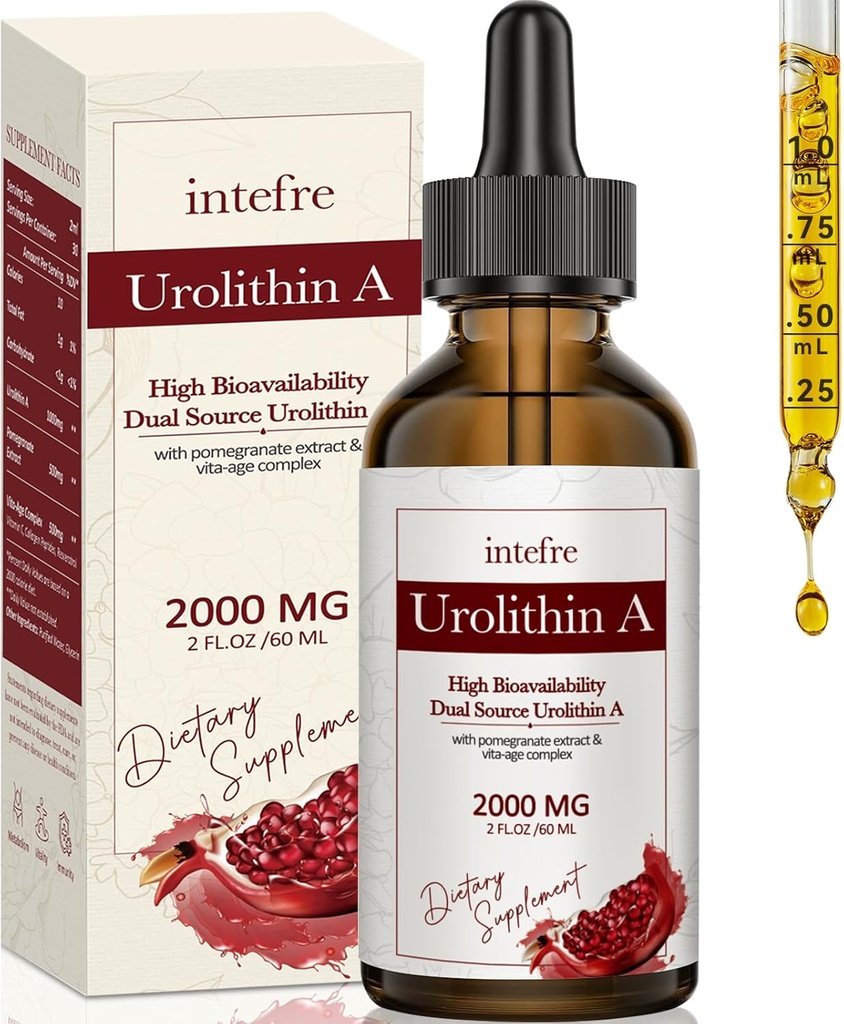 Urolithin A Liquid Drops 2000mg, Urolithin A 配有石榴萃取剂的补编,Vita-Age综合体,支持健康老化和细胞修复,60ml