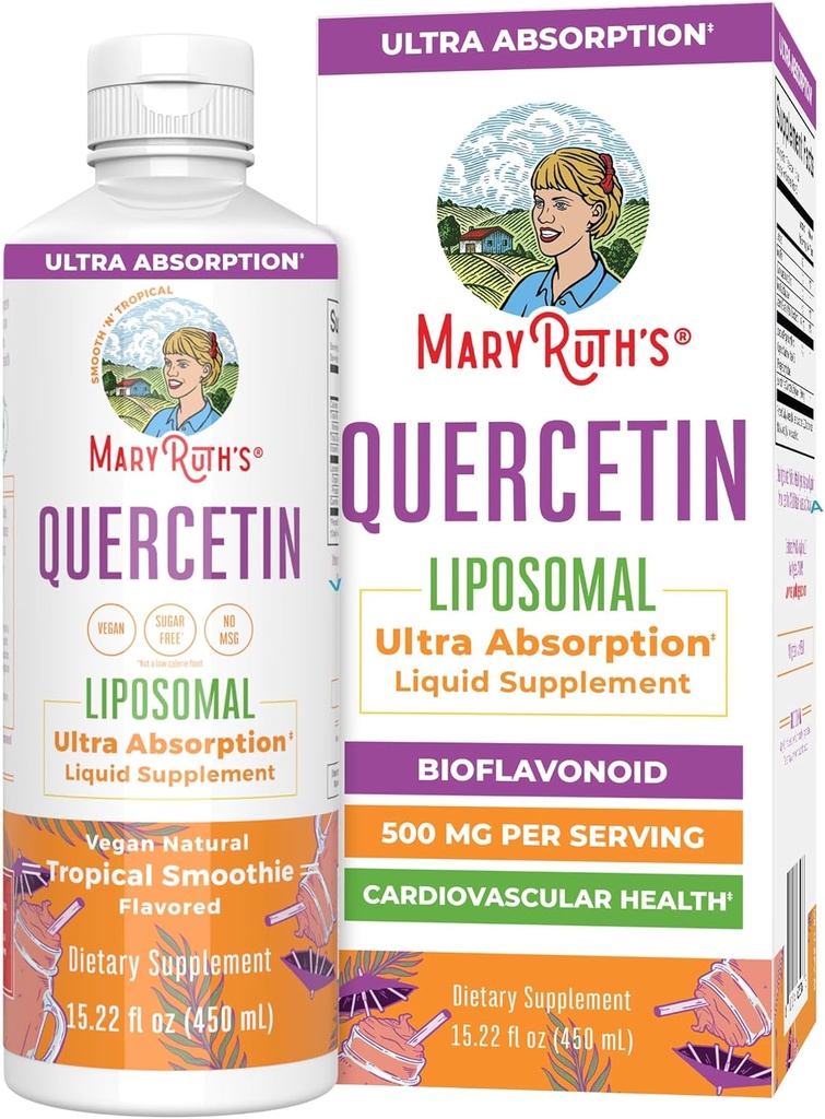 MaryRuth 有机体 Quercetin 糖自由 液体 Quercetin 500mg 对成年人的免疫支持 + 炎症补充 + 免疫防御 + 细胞健康 + Vegan → Non-GMO → Gluten Free + 15.22 Fl Oz