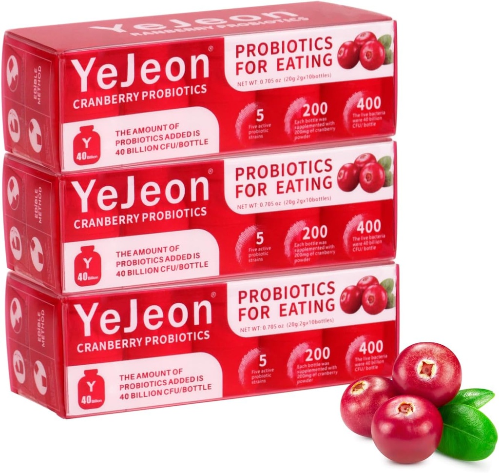 YeJeon Cranberry Probiotics for Women - PH平衡,消化,UT,和女性健康 - 40亿 CPU - 5 独具特色的妇女草丛 - 女性阴道健康有机药品 - 3包