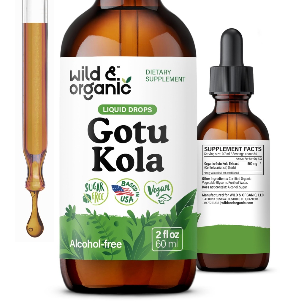 野生和有机的Gotu Kola 草药叮当 - 大脑支持 - Gotu Kola 液体提取滴 - Vegan,糖和无酒精 Centella Asiatica 补编 - 2 fl oz