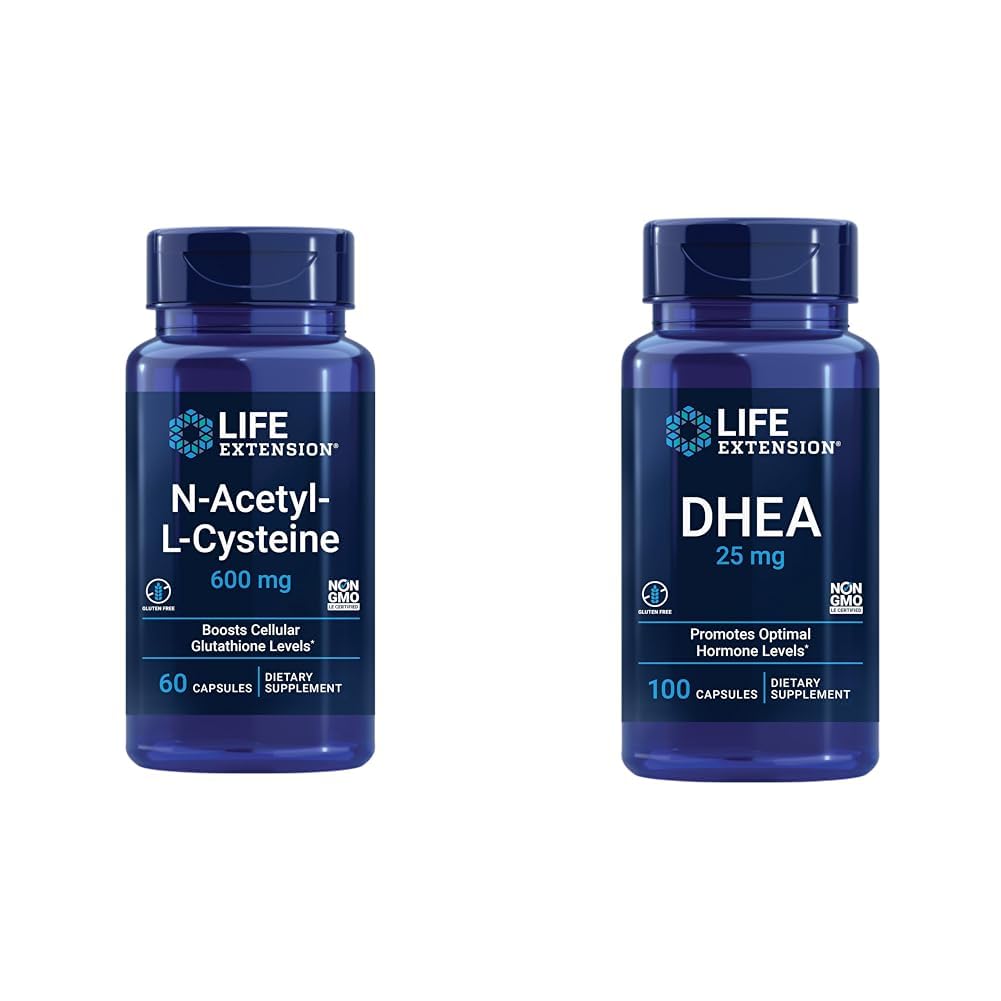 寿命延长 N-乙酰-L-Cysteine(NAC),免疫,呼吸和DHEA 25 mg – 荷尔蒙平衡,免疫支持,性健康,骨骼和心血管健康的补充