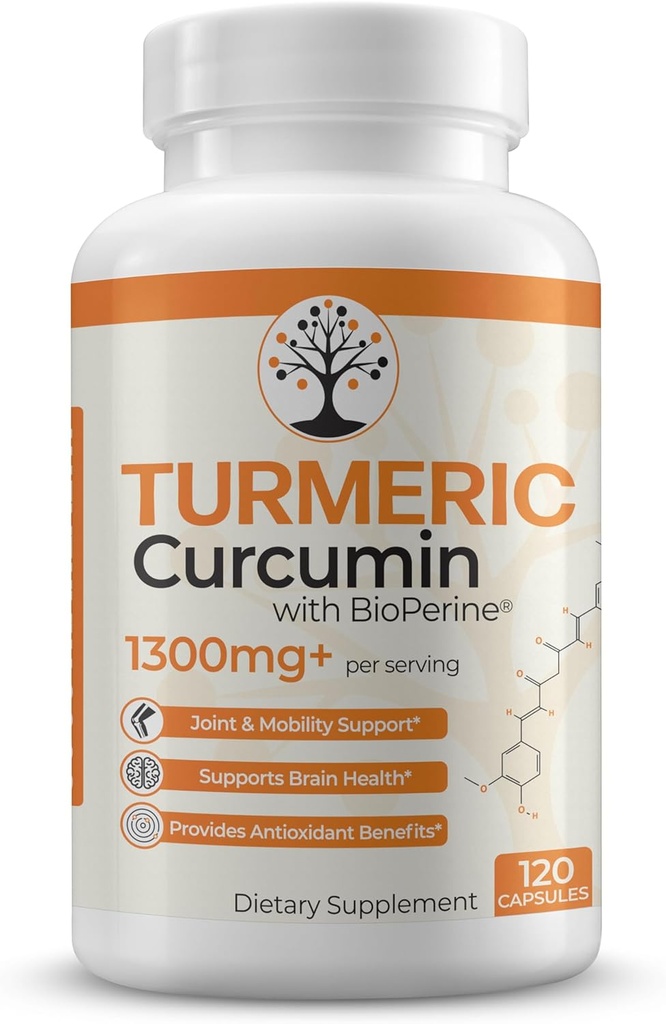 Turmeric 补充材料,95%的标准化曲霉素和黑椒提取剂 -- -- 抗氧化剂福利 -- -- 120 Vegan Capsules