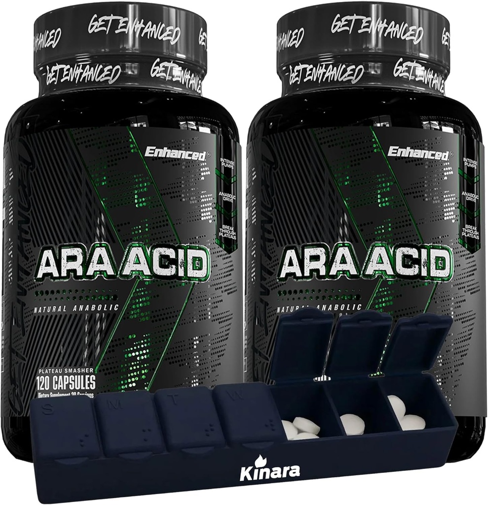 增强型Athlete - Arachidonic酸补充剂 - 肌肉和力量补充剂,用于增强肌肉质量和改善男女的恢复(120卡普勒) - 2 Pack with Kinara Pill Organization