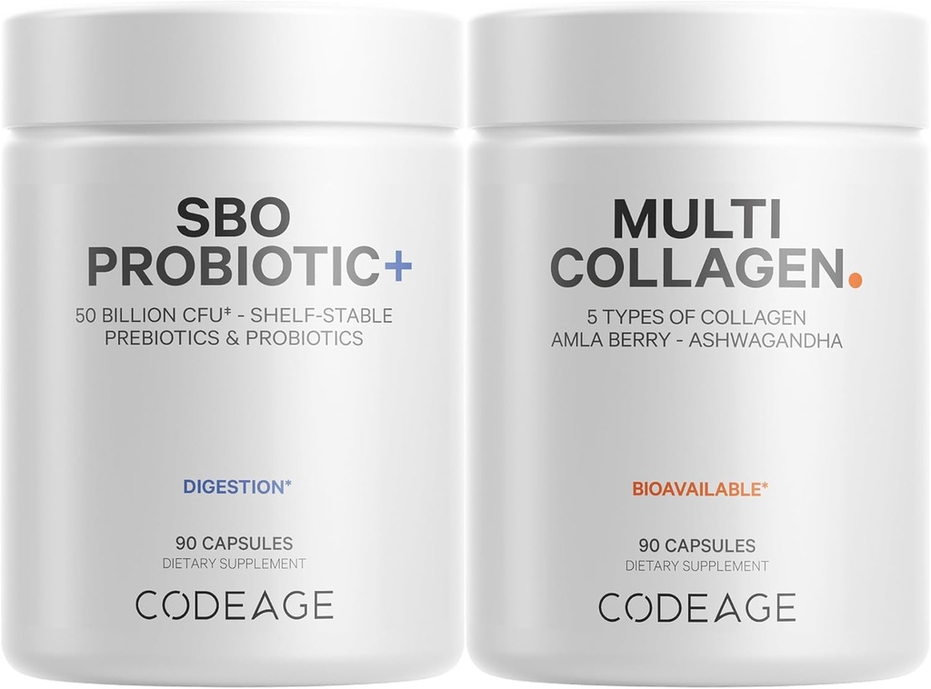 编码多Collagen蛋白5型,Ashwagandha Withania Somnifera & Organic Amla Berry + SBO Probiotic Blend 50亿 CFU Bundle, Plantarum, Bacillus Subtilis, 非GMO