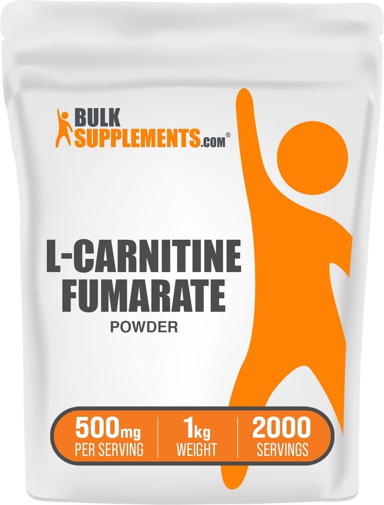 Bulk Assupports.com L-Carnitine Fumarate Powder - Carnitine Assupports, 运动营养, L-Carnitine 500mg - Gluten Free, 每役500mg, Gluten Free, 1kg (2.2磅) (Pack of 1)