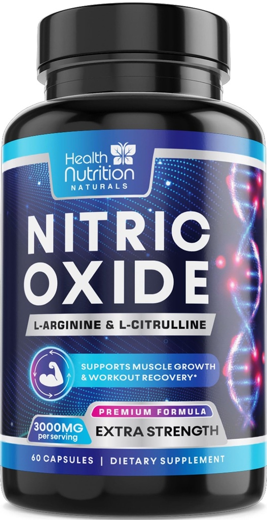 超强氮氧化物助推器 3000mg - 3X L-Araginine AKG & HCI + L-Citrulline Malate - 最佳肌肉支持氮化物补充剂 - 自然能源,心脏健康支持瓶装美国 - 60 Capsules