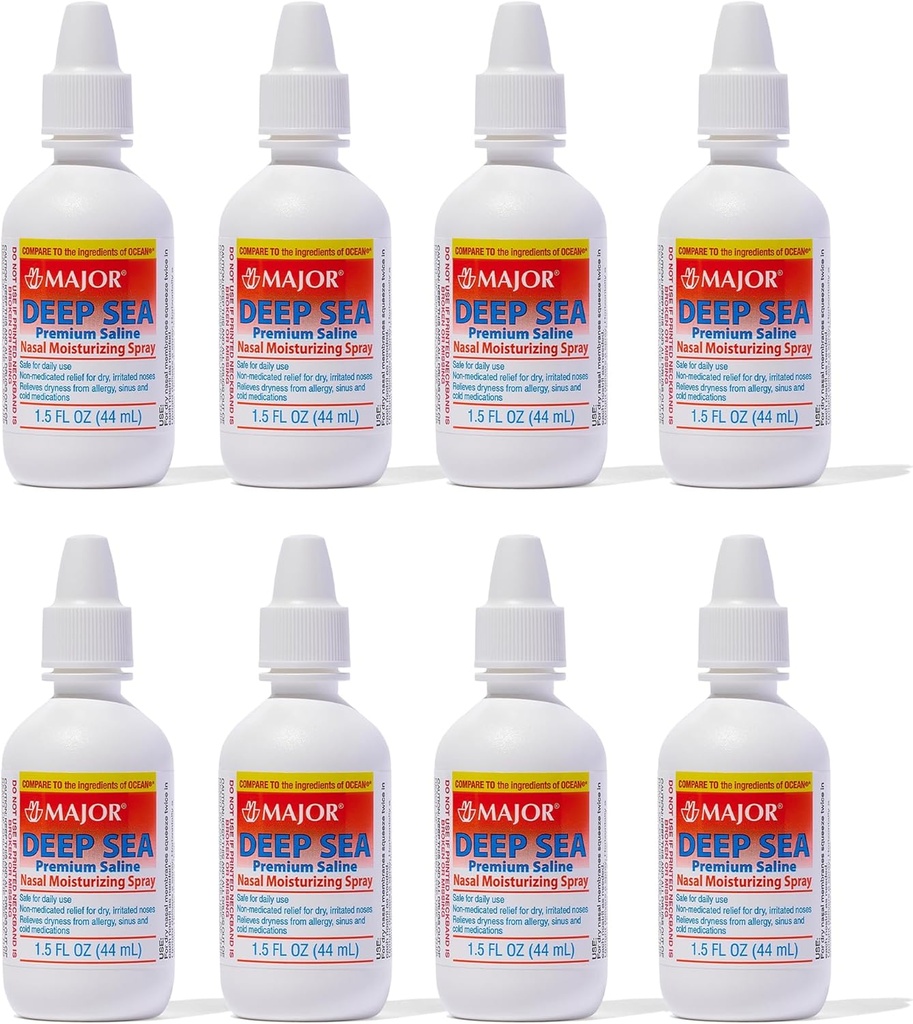 MAJOR Deep Sea Premium Saline - Nasal Moisturizing Spray for Dryness and Irritation Relief - Sodium Chloride 0.65% - 1.5 Fl. Oz (8 Pack)