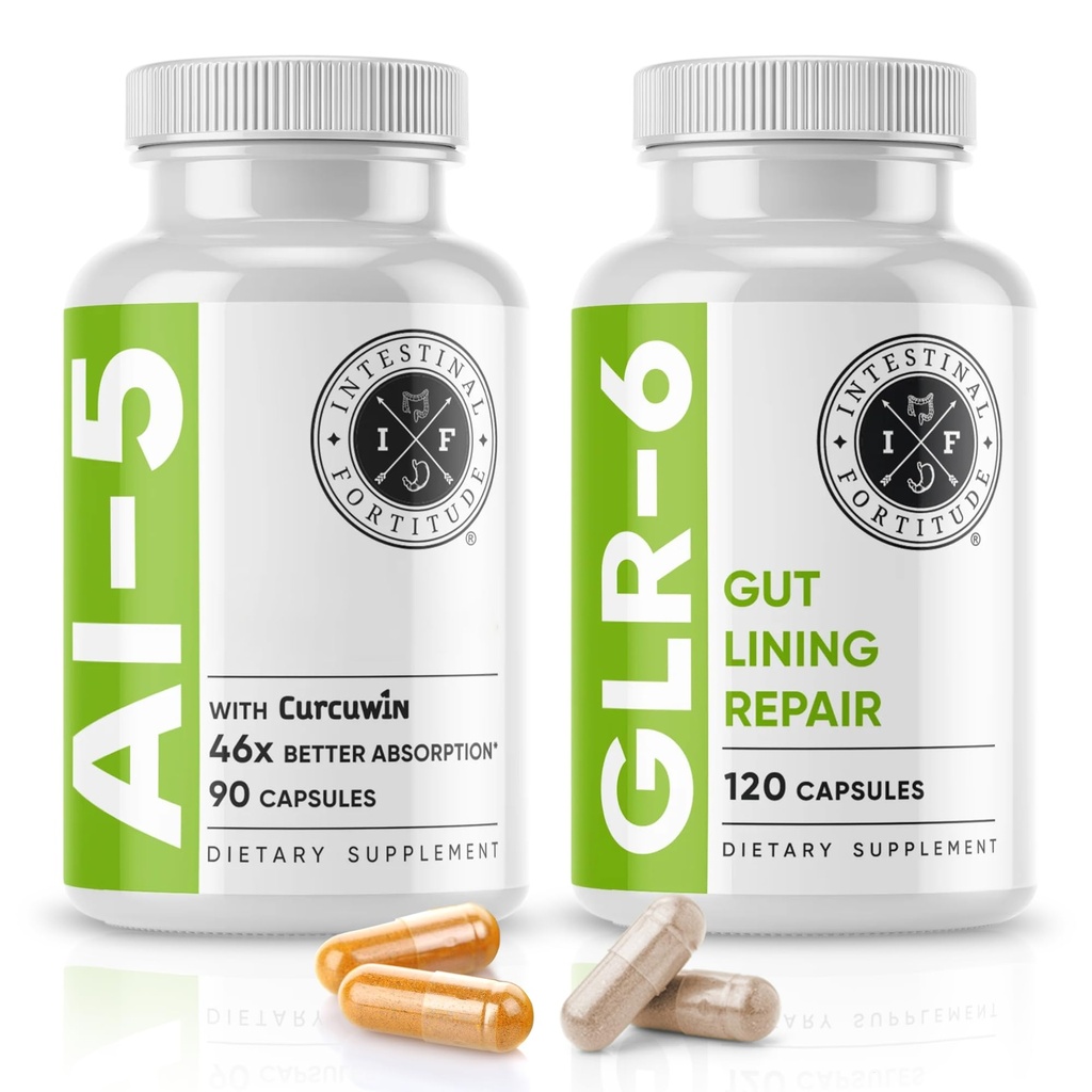 肠道堡垒 AI-5 & GLR-6 消化健康补充剂 Bundle w/Glutamine, Turmeric, Curcumin for Gut Health Capsule 补充剂与支持消化健康,Non-GMO,乳品免费-30天供应