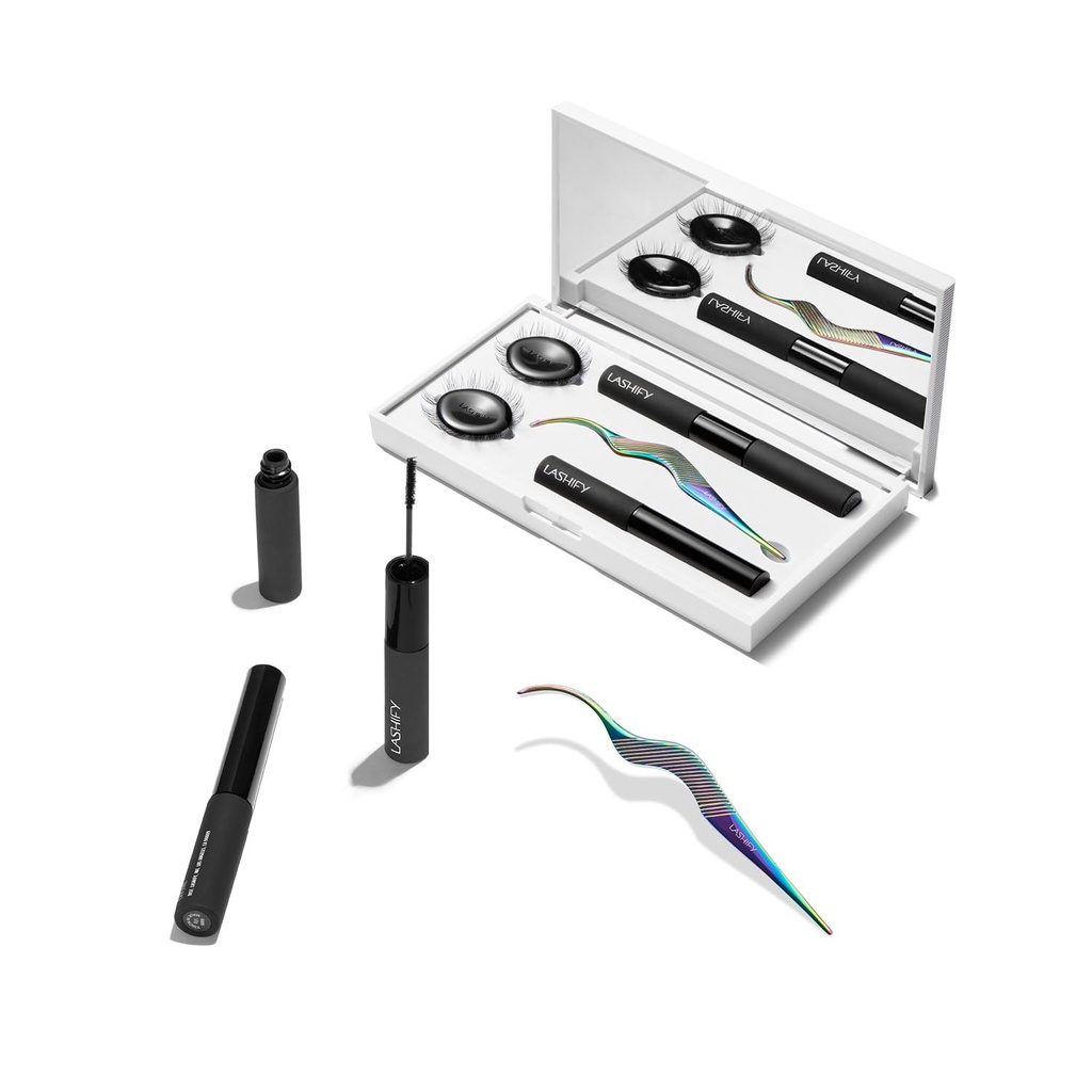 Lashify Control Kit - 完整 DIY 眼Lash 启动器集 - 放大 Gossamer Black 10mm, 12mm, 白色旅行箱, 小魔杖