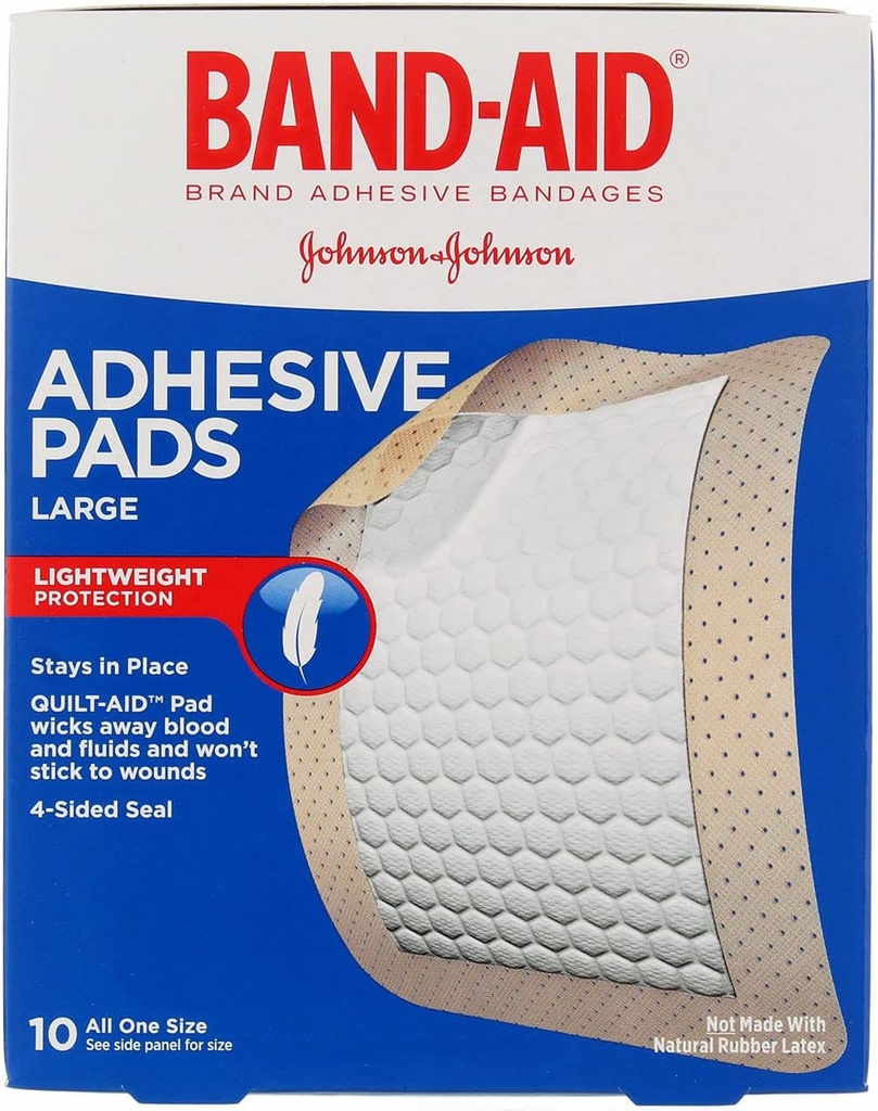 Band-Aid Brand Tru-Stay Adhesive Pads, " 用于伤病护理和保护的大型恐怖带 " ,大型,10厘米(包4)