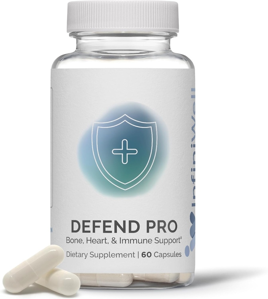 InfiniWell Pro Bone & Immune 支持补编 - 维生素A, D3 & K2 补充 - 生物可用性,活性营养素 - 250mcg VIT D - 援助骨强力,心脏健康等 (60 Capsules)
