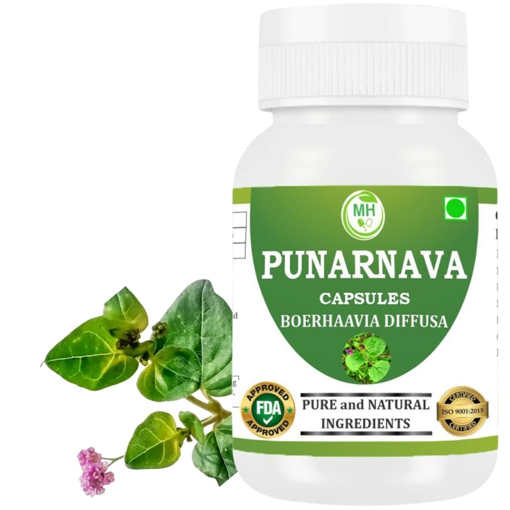 Punarnava Capsules (Boerhaavia Diffusa) 500mg – 60 Veg Capsules – 天然肾脏和肝脏支持的草原健康补充 → 植株除毒和清洁公式 → 包装 1
