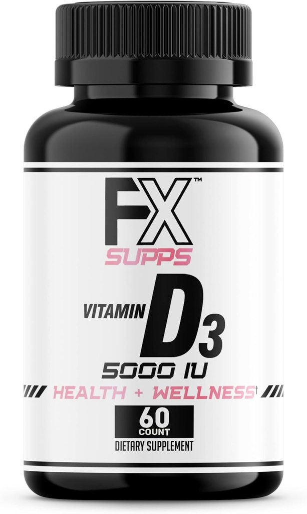 FXSUPS 维生素 D3 5000 IU(1包,60易吞软胶) QQ 男女健康健康饮食补充 QQ Cholecalciferol,最佳骨骼,心脏健康,免疫系统,肺功能