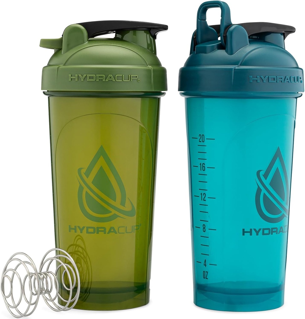 Hydra Cup ProFlow [2 Pack] 28 oz 摇摆瓶用于蛋白质摇摆,摇摆瓶用于Ball Blender Whisk,摇摆瓶用于Handle,Travel To Go, BPA Free (Green & Blue, 2 Pack)