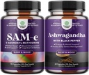 纯SAM-E Nootropic Brain补充剂和Mood增强型有机Ashwagandha Capsules-Brain支持补充剂-甲状腺能量聚焦和肾上腺支持