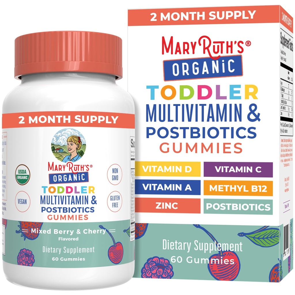 MaryRuth Organizations Toddler 多维他命 Gummys + Postbiotics + USDA 有机 + 儿童2 + + 免疫 支持 → 维生素 C → 维生素 D3 + 维生素 A → 锌 + 维冈 + 维冈 + 非GMO → 60 服务