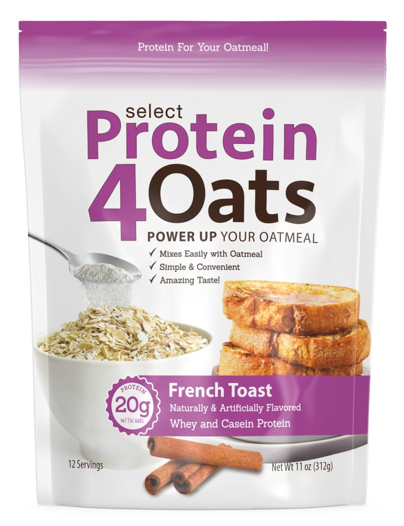 PE Science Protein4 Oats, 制作神奇的蛋白质蛋白的粉末, 配有 Whey and Casein, French Toast, 12 services.