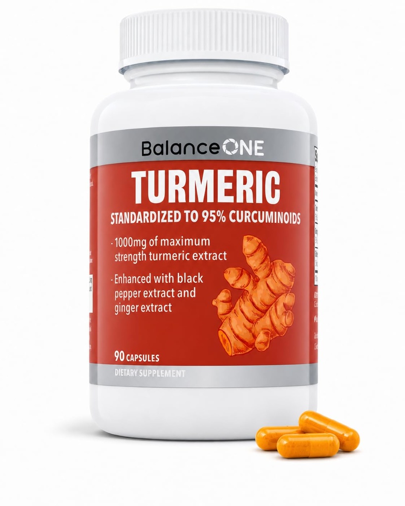 平衡 1 Turmeric 抽取1000mg 和 最大强度 95% Crucuminoids - 联合安慰剂和抗氧化剂支持的 Turmeric Crucumin 补充剂 - 姜汁抽取剂和生物牡蛎 - 1个月供应量