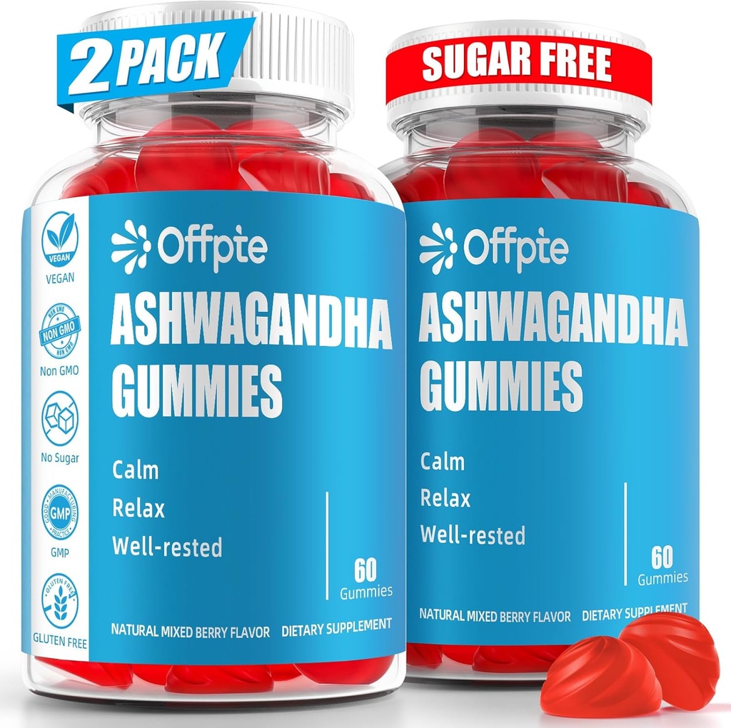Ashwagandha Gummys Sugar Free for Women Men, HighPotency Ashwagandha 根提取增刊,配有 L-Theanine GABA 芝麻酒(Chamomille Turmeric Vitamin D3 B12) 压力成年人Vegan(Mixed Berry)