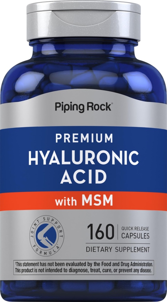 Pipping Rock Hyaluronic Acid Supplement | 100mg | 160 Capsules | 与 MSM 为男女配音 | 非GMO, Gluten Free